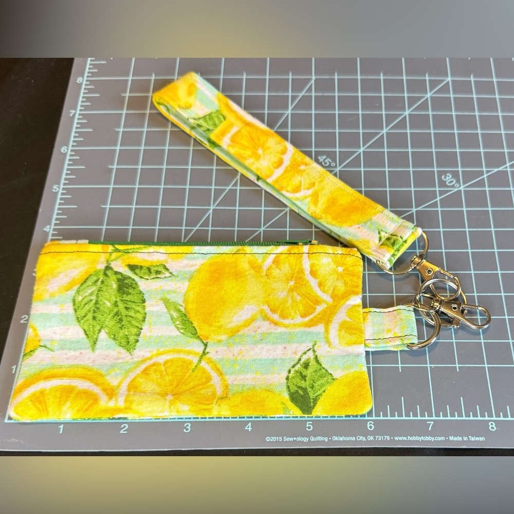 Lemon Print Coin Purse with Keyfob Wristlet